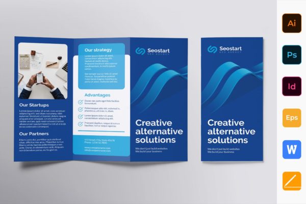 SEO/SEM推广服务企业三折页宣传单设计模板 SEO Agency Brochure Trifold