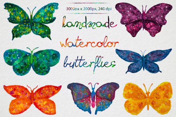手绘水彩蝴蝶剪贴画 Watercolor Butterflies