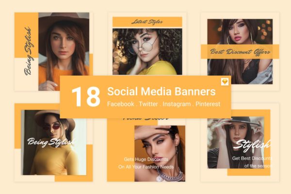 18款社交媒体自媒体Banner广告图设计模板v3[SKETCH] 18 Social Media Banners Kit (Vol. 3) for Sketch