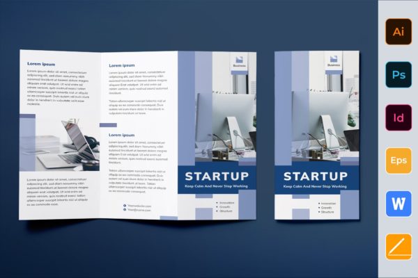 创业项目三折页版式设计宣传册模板 Startup Brochure Trifold