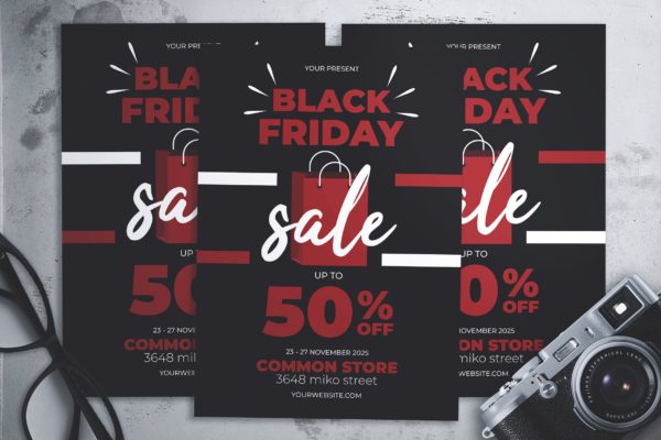 黑色星期五店铺打折活动宣传海报传单设计模板 Black Friday Flyer