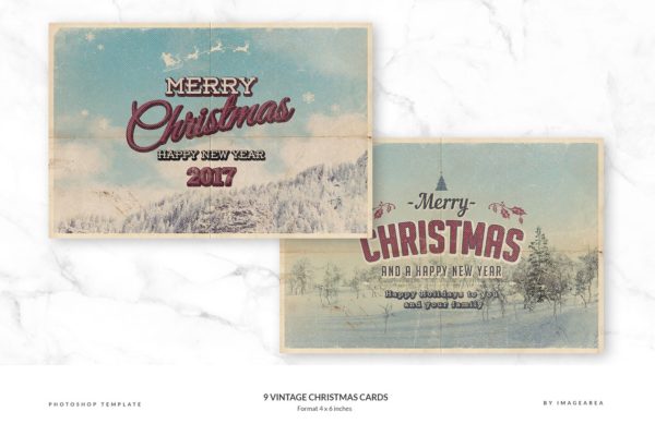 9款复古怀旧风格圣诞贺卡模板 9 Vintage Christmas Cards