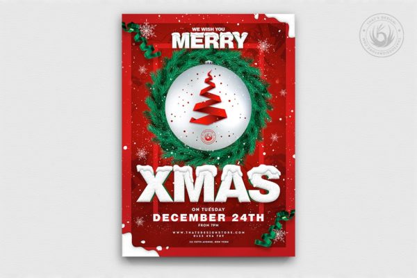 创意圣诞树平安夜活动海报传单模板v11 Christmas Eve Flyer Template V11