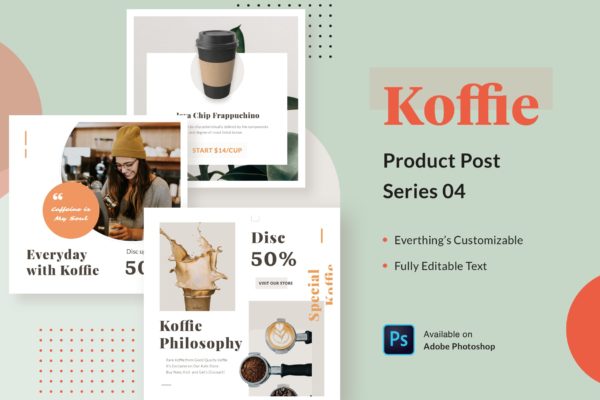 高端咖啡品牌广告设计PSD模板v04 Koffie Product &#8211; Series 04