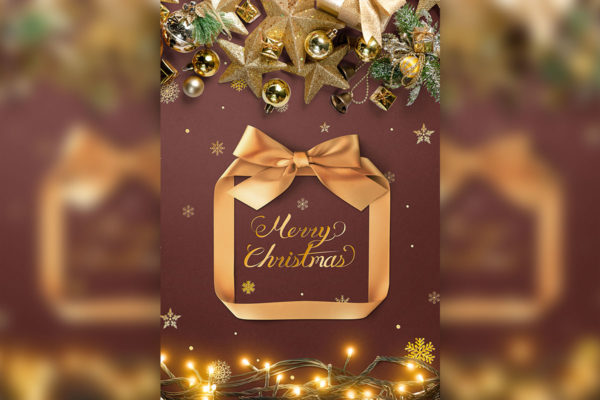 豪华金丝带礼盒圣诞主题海报传单psd素材