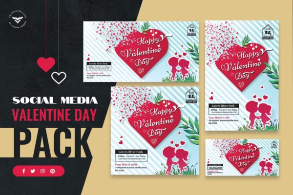 情人节社交媒体Banner广告PSD模板普贤居精选套装 Valentines Day Social Media Template