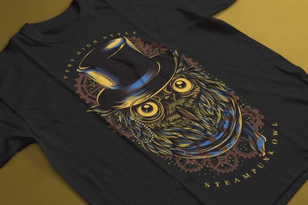 蒸汽朋克猫头鹰手绘T恤印花设计 Steampunk Owl