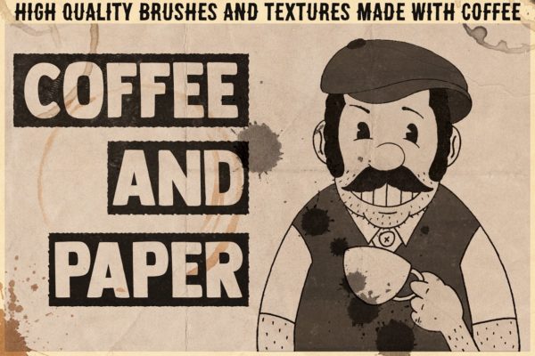 咖啡污迹PS笔刷&amp;复古纸张背景 Coffee&amp;Paper &#8211; Handcrafted Pack