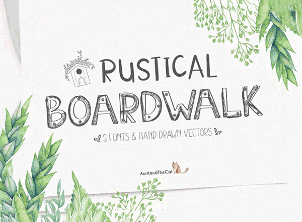 手绘插画元素&#038;配对字体素材集 Rustical Boardwalk