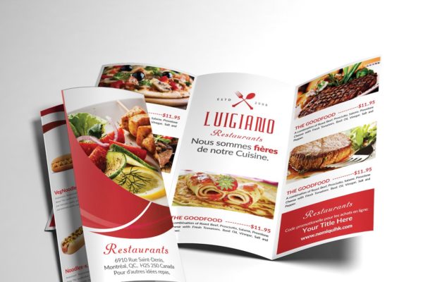 西式餐点西餐厅三折页菜单模板 Restaurant Menu Tri-fold Brochure