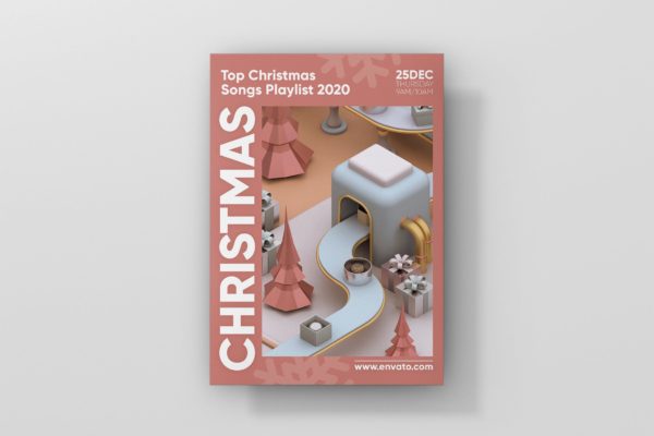 圣诞节活动派对3D建模场景海报设计模板 Christmas Party Poster