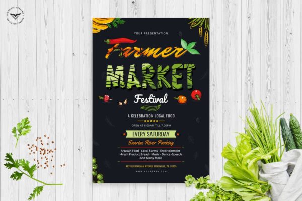 农贸市场菜市场活动创意海报模板 Organic Market Farmers Flyer