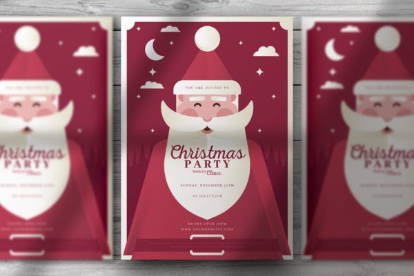 圣诞老人背景圣诞节活动海报传单设计模板 Christmas Flyer with Santa