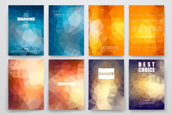 渐变色彩多边形抽象图形背景小册子模板 Set of brochures in poligonal style