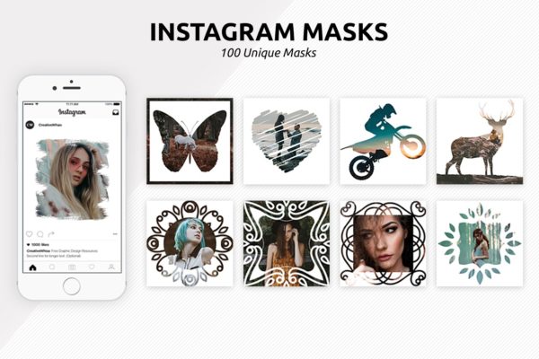 100款Instagram社交贴图照片效果PSD智能对象图层 100 Instagram Masks PSD Templates