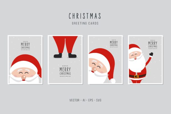 可爱圣诞老人圣诞节主题贺卡设计模板 Christmas Santa Claus Cute Vector Card Set