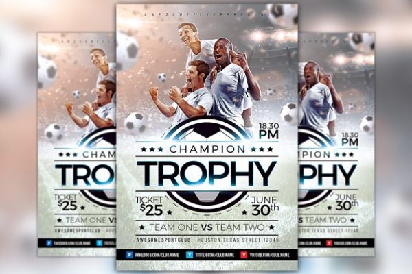 足球比赛活动海报设计模板 Champion Trophy Soccer Sports Flyer