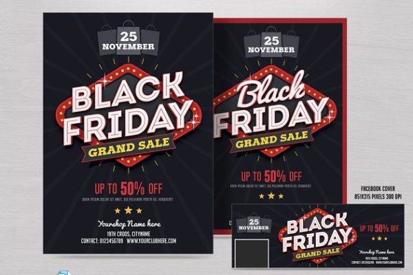 黑色星期五购物促销广告海报模板 Black Friday Sale Flyer &amp; FB Cover