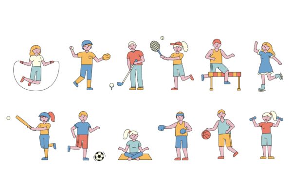 体育运动主题人物形象线条艺术矢量插画16设计网精选素材 Sportsmen Lineart People Character Collection