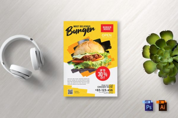汉堡餐厅促销活动广告海报传单设计模板 Food Flyer Vol 2