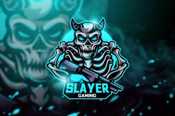 杀手骷髅游戏竞技俱乐部战队队徽Logo模板 Slayer Gaming &#8211; Mascot &amp; Esport Logo
