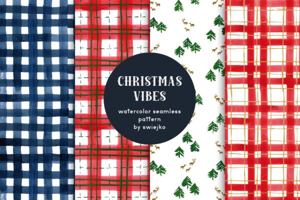 圣诞氛围无缝图案贴图纹样背景素材 Christmas Vibes &#8211; seamless patterns
