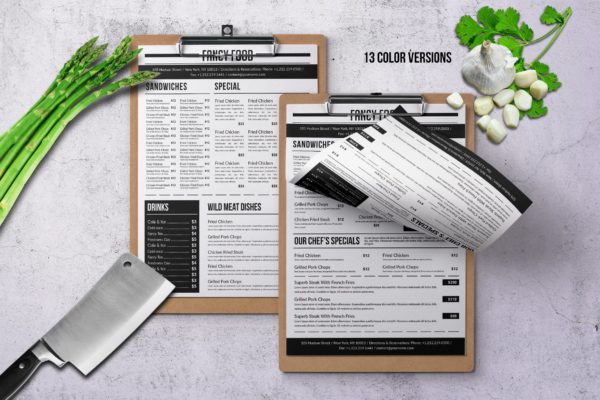 A4纸极简设计风格西式菜单设计模板 Simple A4 Minimal A4 Menu &#8211; 13 Color Versions