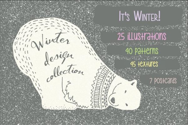 冬季主题插画素材[纹理、插画&amp;模板] Winter Collection Pro