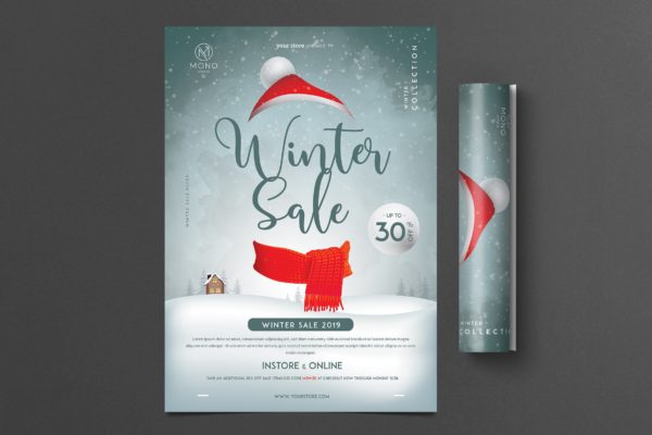 圣诞节元素年终促销活动海报传单模板 Winter Sale Flyer