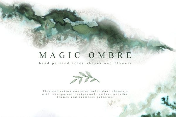 翡翠色调手绘花纹图案素材包 Magic Ombre Collection Pro