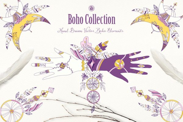 紫色波西米亚风系列水彩插画 Purple Boho Collection