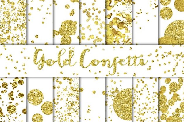 金色五彩纸屑叠层背景 Gold Confetti Overlays/Backgrounds