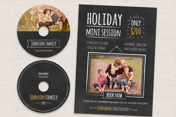 假日迷你传单模板及CD标签模板 Holiday Minis Flyer + cd labels