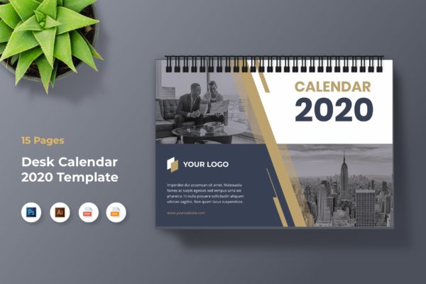 2020年企业定制活页日历设计模板 Corporate Calendar 2020