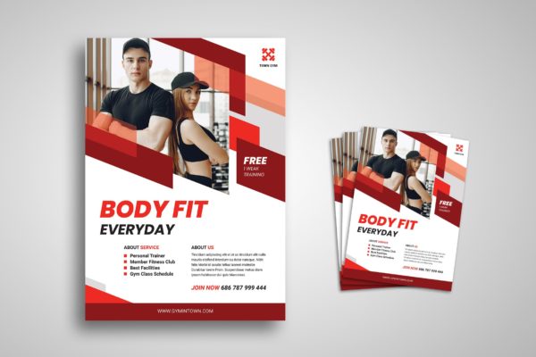 健身房私教培训海报设计模板 Body Fitness Flyer
