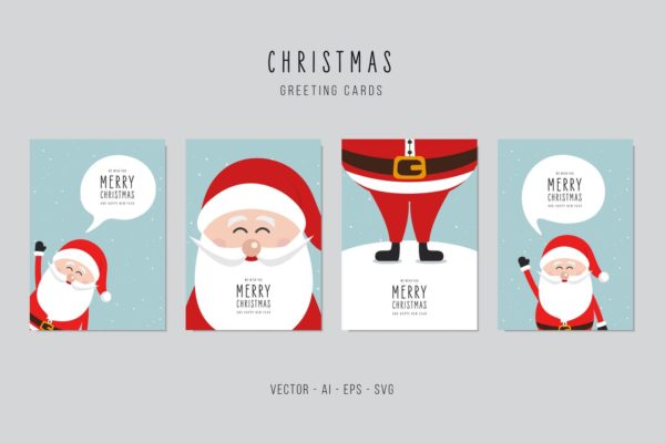 圣诞老人图案圣诞节贺卡矢量设计模板集v3 Christmas Santa Claus Greeting Vector Card Set