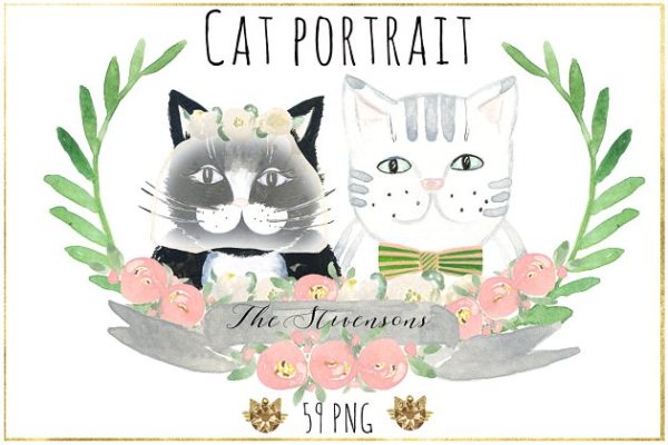 可爱猫猫水彩插画 Cat portrait creator. Watercolors.
