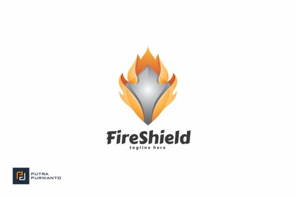 火焰盾牌图形安防品牌商标Logo设计模板 Fire Shield &#8211; Logo Template