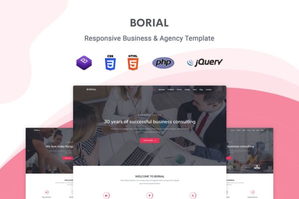 现代简约设计风格企业网站Bootstrap框架HTML模板16设计网精选 Borial &#8211; Bootstrap 4 Business &amp; Agency Templa