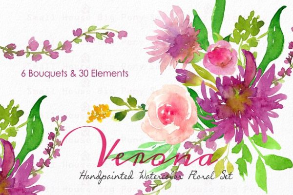 维罗纳-水彩花卉套装 Verona &#8211; Watercolor Floral Set