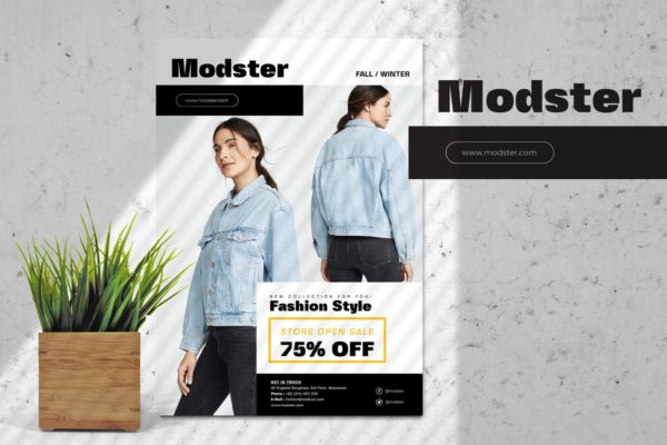 品牌服装店开业活动传单海报设计模板 Modster Open Store Flyer