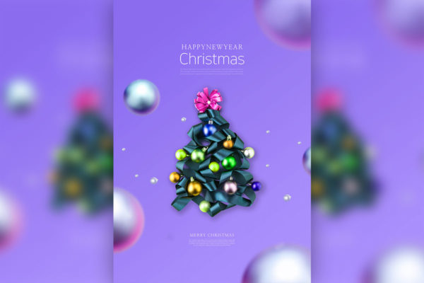 彩球圣诞树圣诞祝福海报/传单psd素材