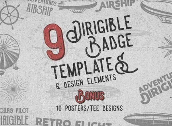 老式飞艇飞船标志设计素材集 Dirigible Badges &amp; Design Elements