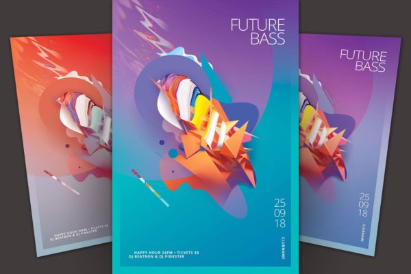 未来科幻感音乐会宣传传单模板 Future Bass Flyer Template