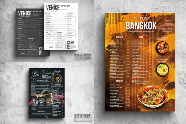 多合一餐馆餐厅菜单海报PSD素材素材天下精选模板v2 Poster Food Menu A3 &amp; US Tabloid Bundle