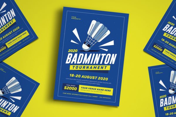 羽毛球比赛活动海报设计模板 Badminton Tournament Event Flyer