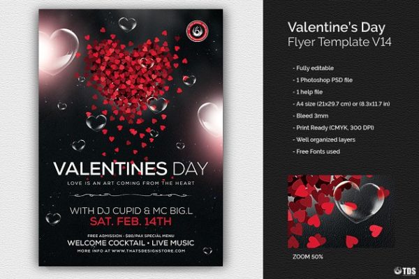 甜蜜情人节活动宣传单PSD模板 Valentines Day Flyer PSD V14