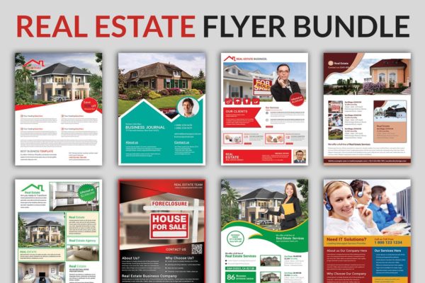 房地产租赁类海报宣传传单模板 Real Estate Flyer Bundle Templates