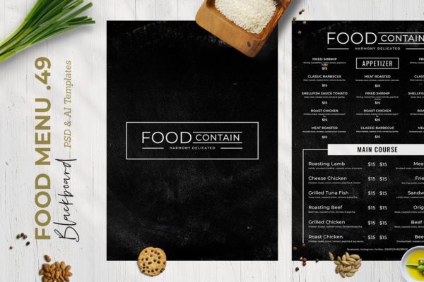 黑板画风格西餐厅16设计网精选菜单模板v49 Blackboard Food Menu. 49