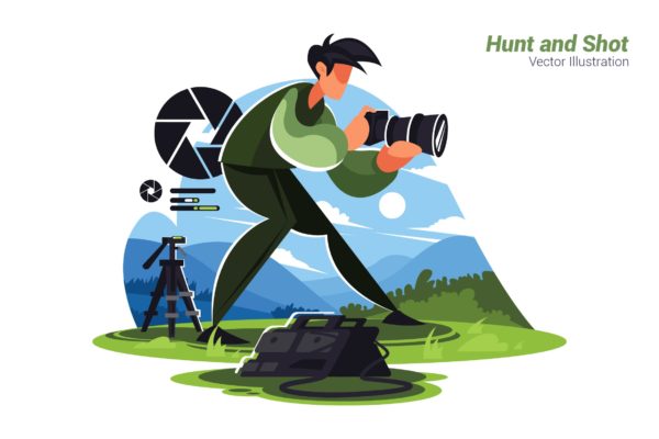 动物摄影矢量概念插画设计素材 Hunt and Shot &#8211; Vector Illustration